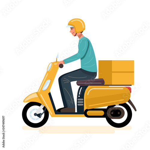 Delivery man riding a scooter delivering food. Vector © rexandpan