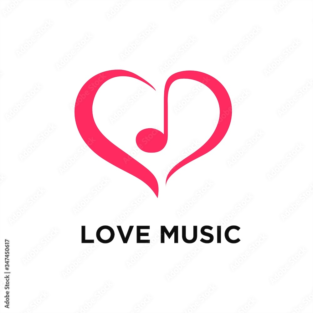 Musical note heart shape icon logo design template