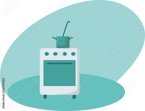 Oven with pot. Vector stock illustrtion isolated on white background for kitchen industry, logotype, culinary blog, recipe book, food, cooking magazine. EPS10