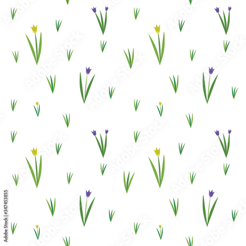 Fototapeta Naklejka Na Ścianę i Meble -  Vector seamless texture with spring fiels and wild flowers