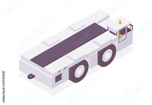 Isometric airplane tow truck at the airport apron