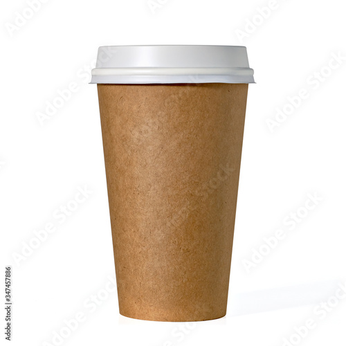 Blank disposable takeaway kraft coffee cup isolated on white background including clipping path
