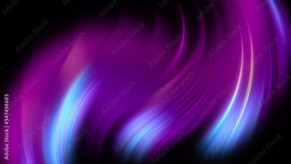 Blue and pink neon glowing curved wavy lines abstract motion background. Loop