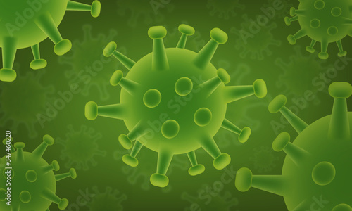 Green virus background by microscopically. Microbiology and virology concept. Vector illustrator. 