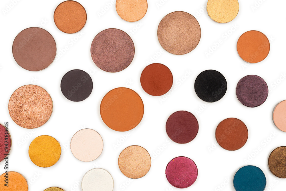Round multicolored make up eyeshadows isolated on white. Round multicolored make up eyeshadows isolated on white.