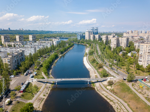 The bridge over the canal in Kiev. Aerial drone view. © Sergey