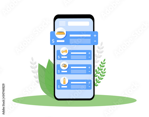 Pet shop cartoon smartphone vector app screen. Select product for domestic animal. Purchase bowl for dog. Mobile phone display with flat design mockup. Pet store application telephone interface