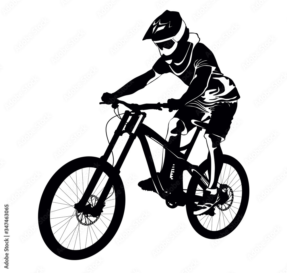 Naklejka premium Silhouette of a cyclist riding a mountain bike