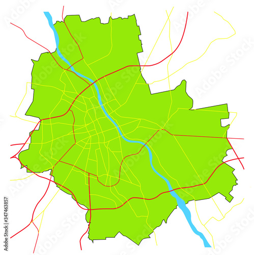 Vector Warsaw roads and highway network  map,