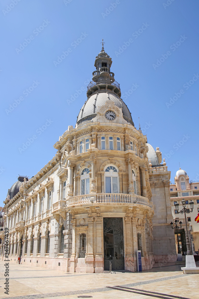 Palacio Consistorial, or Casa Consistorial building which houses the Town Hall of Cartagena. The modernist building which was completed in 1907 by architect Tomas Rico, Cartagena, Murcia, Spain.