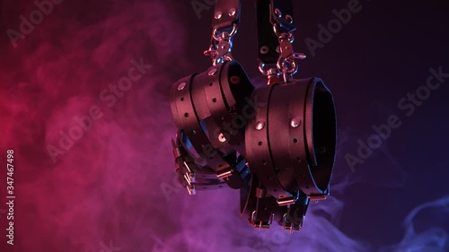 Set of erotic toys for BDSM. The game of sexual slavery with a whip, gag and leather blindfold. Intimate sex games