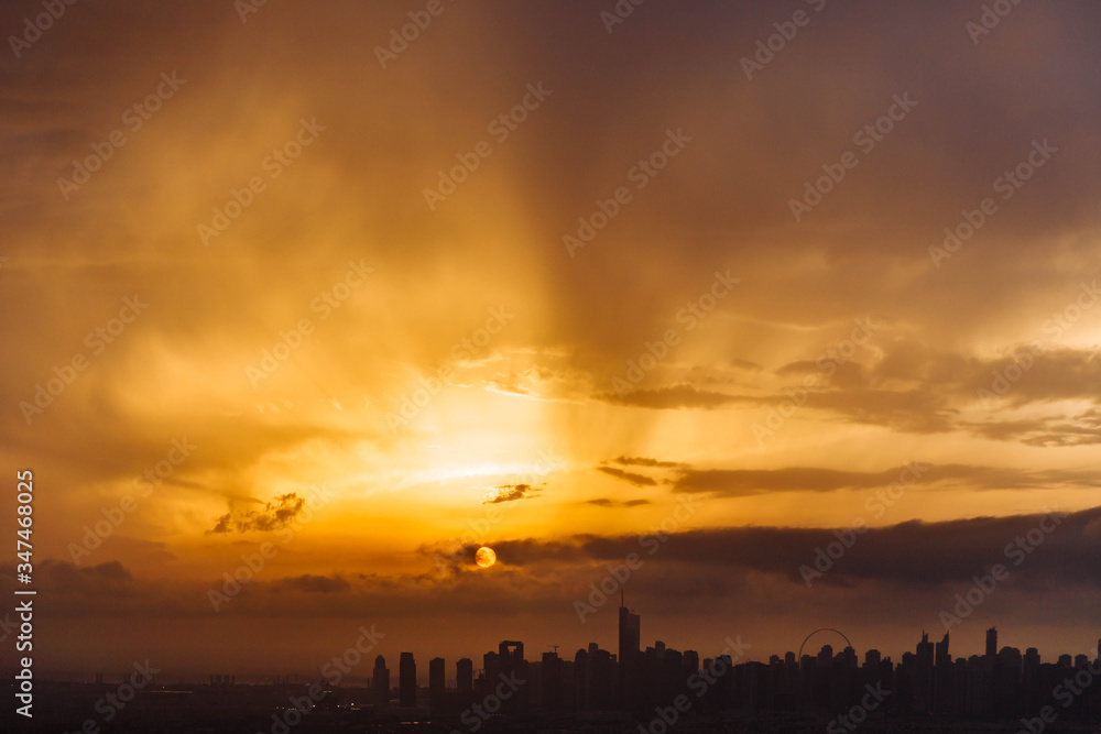 The beauty panorama of skyscrapers in Dubai Marina. UAE. Sunset over Dubai, aerial skyline. The beauty panorama of skyscrapers in Dubai Marina. UAE. Sunset over Dubai, aerial skyline.