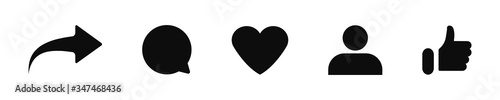 Thumbs up, like, repost, sharing and comment icons on white background. Social media icons. Vector illustration