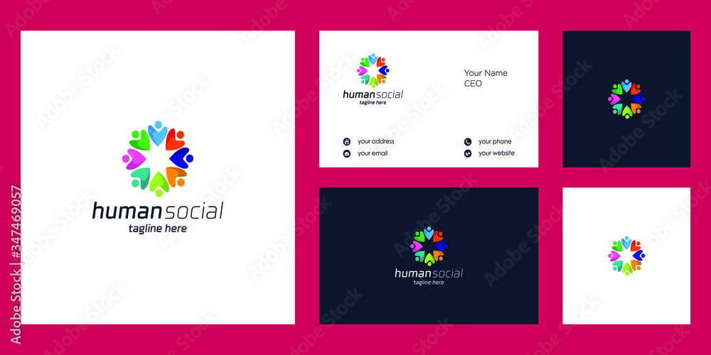 people community logo design vector and business card