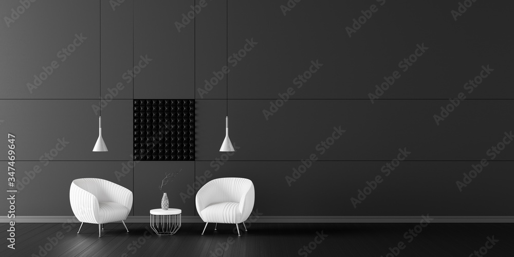 Modern Concept interior design of black and grey living room, 3d Render 3d illustration Stock ...