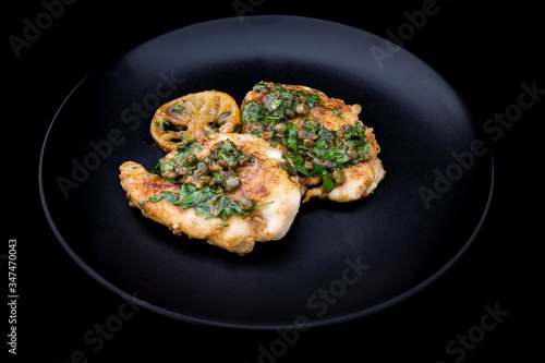 Greek lemon chicken with parsley and capers