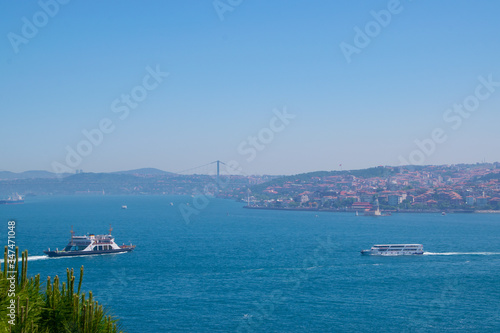 A trip in a Istanbul with a view at the Bosporus strait in summer day..