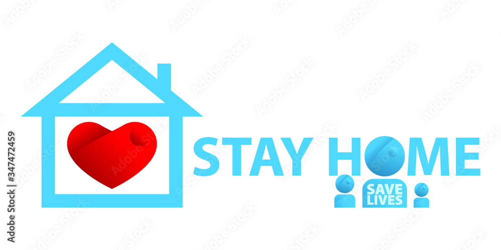 Concept Stay home. Coronavirus campaigning (COVID-19) to prevent people from leaving the house Not necessary. And red heart Which represents the cooperation of people. Vector For EPS 10