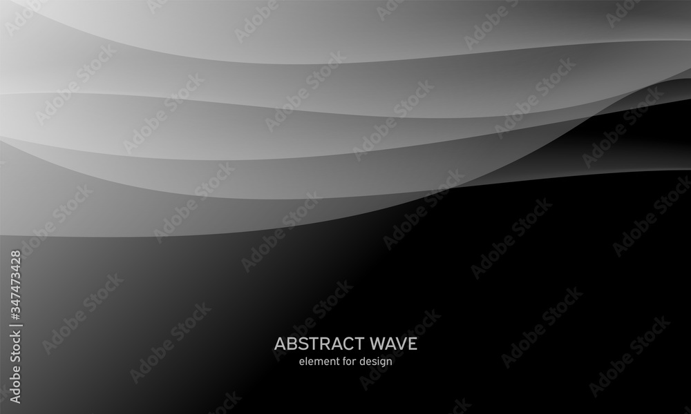 Obraz premium Abstract black background with smooth gray lines, waves. Modern and fashion. Gradient geometric. Vector illustration.