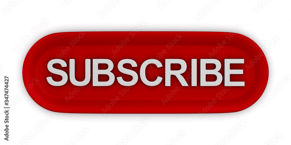 red button with text subcribe on white background. Isolated 3d illustration red button with text subcribe on white background. Isolated 3d illustration