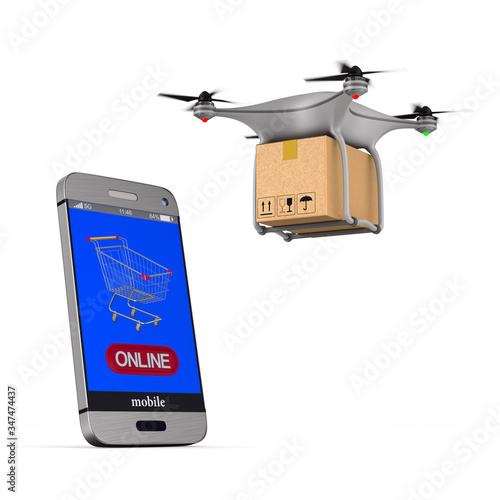 online shopping on white ba...