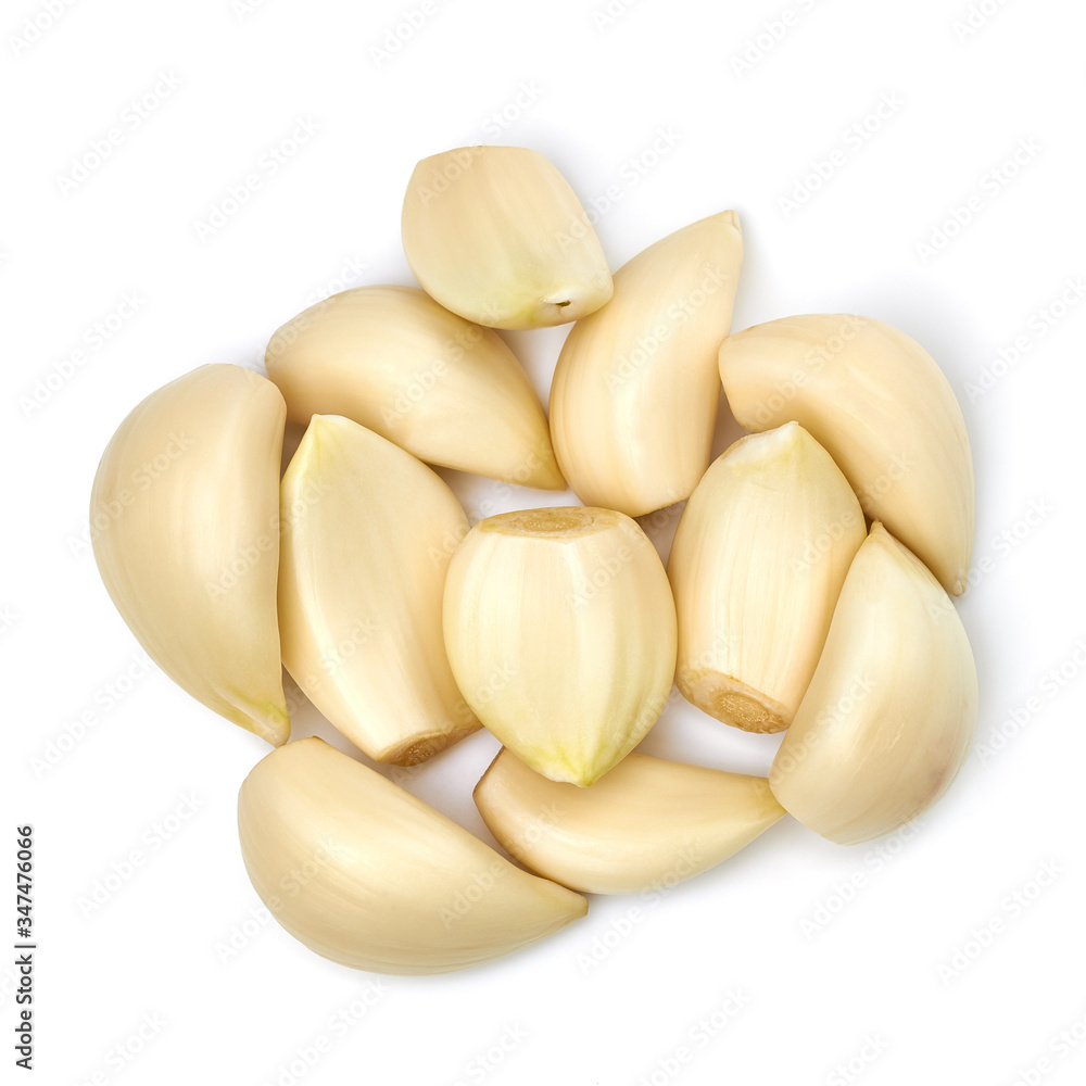 Garlic cloves from top view isolated on white background Garlic cloves from top view isolated on white background