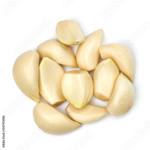 Garlic cloves from top view isolated on white background