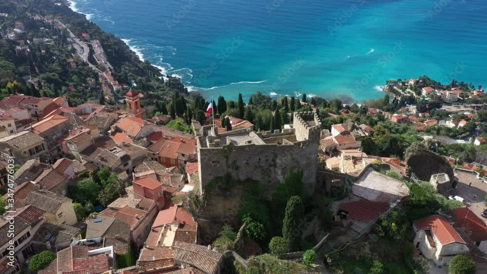 France, Nice, Aerial view of the hilltop village of Roquebrune Cap Martin. France, Nice, Aerial view of the hilltop village of Roquebrune Cap Martin.