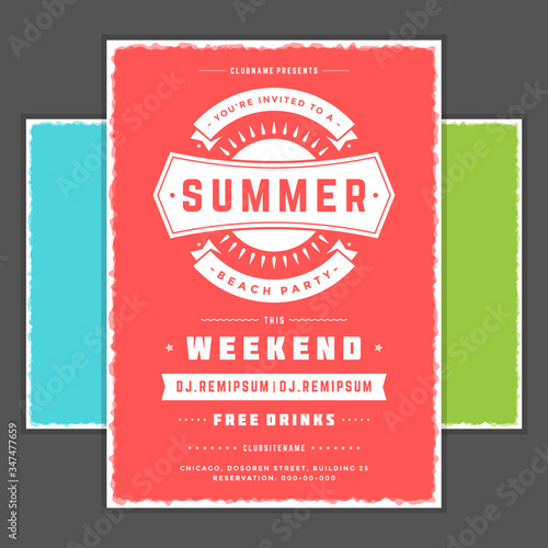Retro summer party design poster or flyer on abstract background.