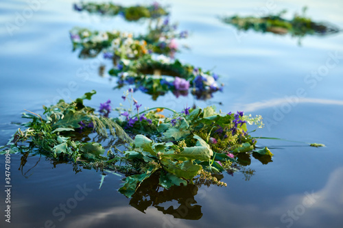 A wreath of flowers on water