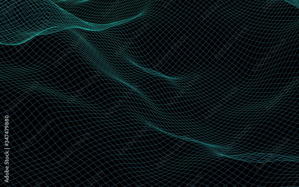 Abstract landscape background. Green cyberspace grid. hi tech network. 3D illustration Abstract landscape background. Green cyberspace grid. hi tech network. 3D illustration