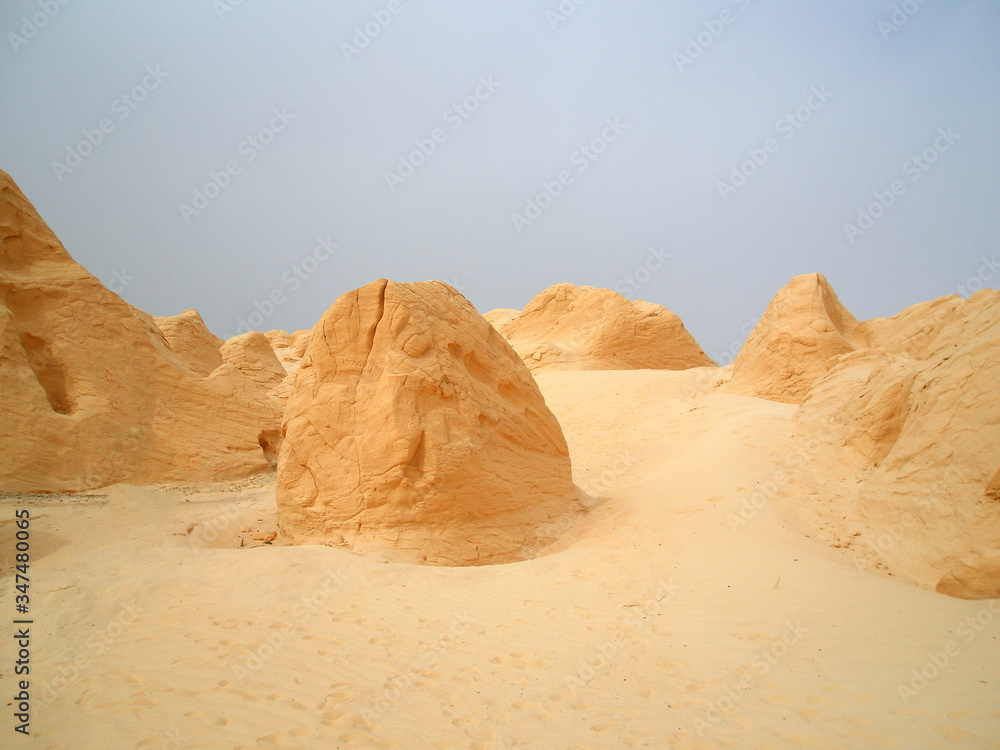 Dunes in the Sahara Desert, Tunisia. Soft light through the clouds