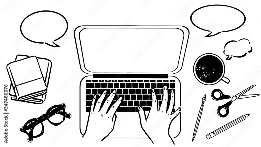 在宅ワーク ノートパソコン イラストセット Stock Illustration Adobe Stock