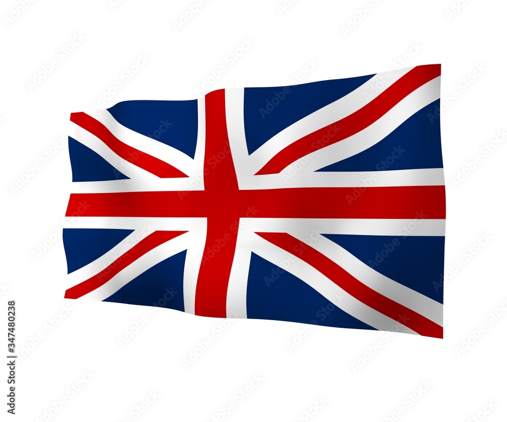 Fototapeta Waving flag of the Great Britain. British flag. United Kingdom of Great Britain and Northern Ireland. State symbol of the UK. 3D illustration