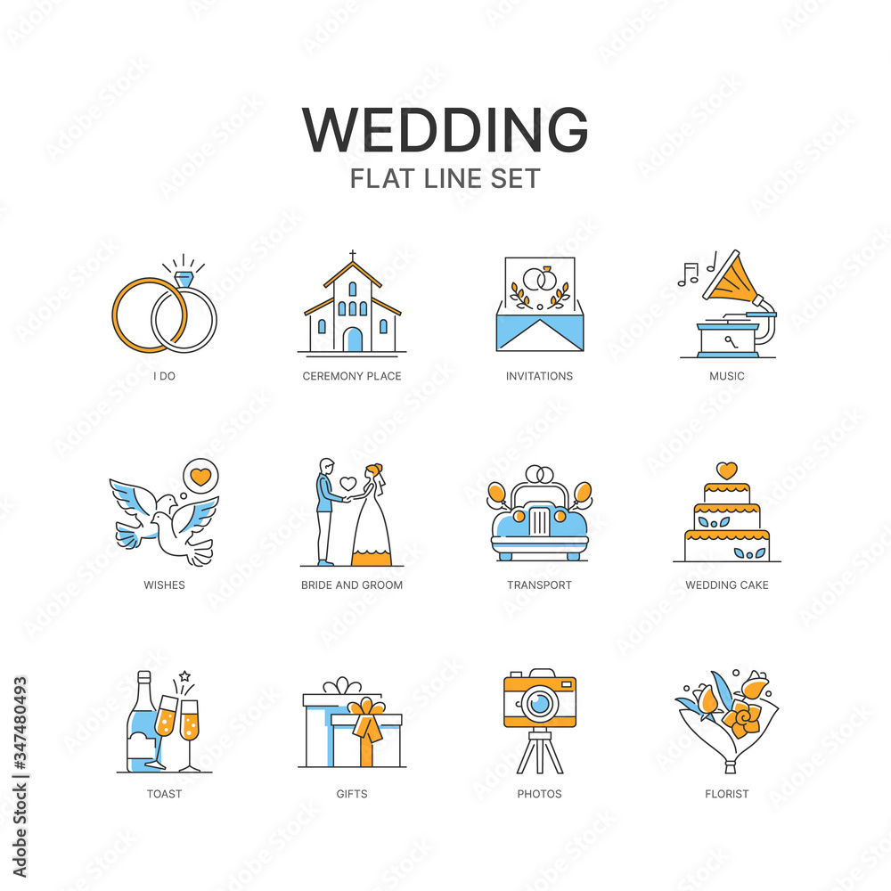 Vector set of linear icons. Icons for wedding design. Vector set of linear icons. Icons for wedding design.