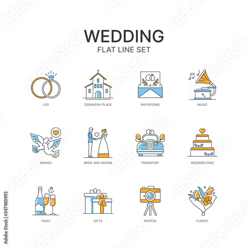 Vector set of linear icons. Icons for wedding design.