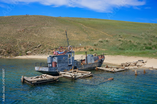 Fototapeta Naklejka Na Ścianę i Meble -  Old ship on Lake Baikal and Island Olkhon, Russian Federation