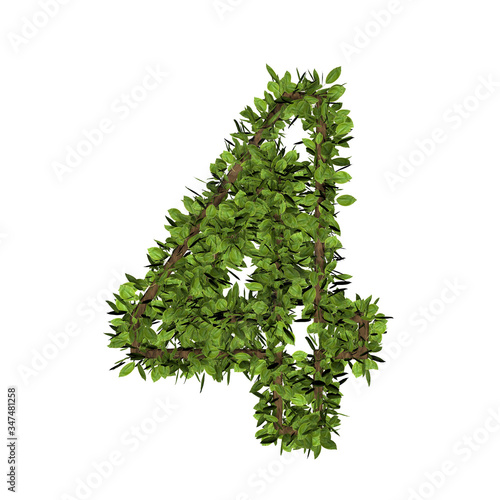 Leaf style number four  4. 3D render of grass font isolated on white background