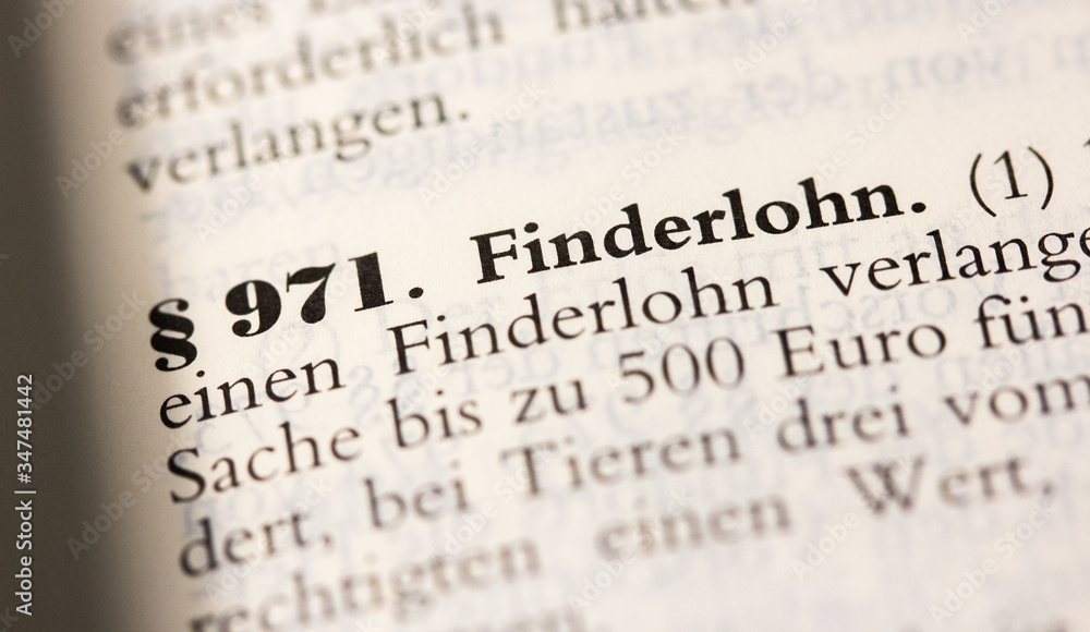 Fototapeta premium Finderlohn in § 971 BGB