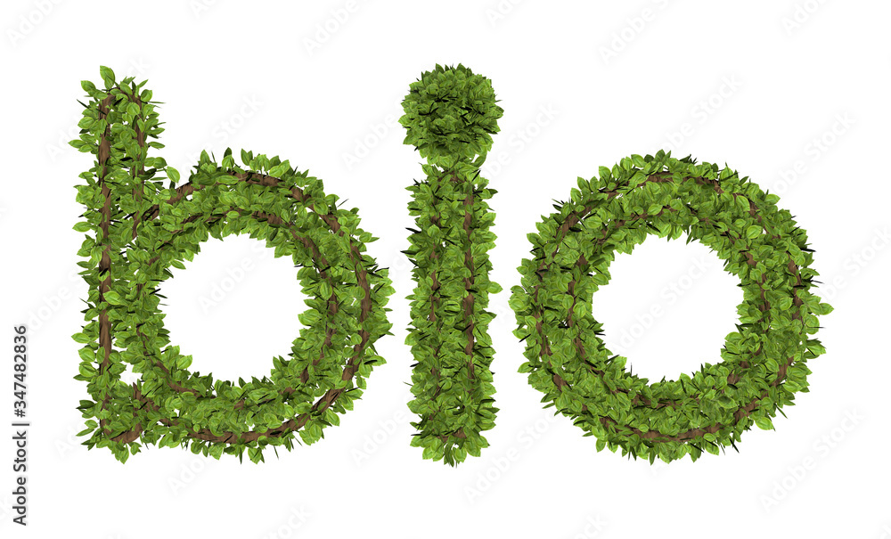 3D bio text on white background. Leaf style text. 3D bio text on white background. Leaf style text.