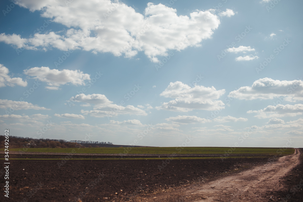 plowed field and blue sky