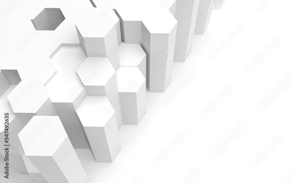 Obraz premium White abstract background with honeycomb. Hexagon bars isolated on white backdrop. 3D illustration