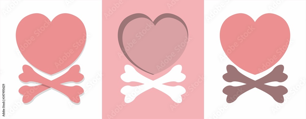 Heart and crossbones. Dangerous love. Stylization under the pirate flag Jolly Roger Heart and crossbones. Dangerous love. Stylization under the pirate flag Jolly Roger