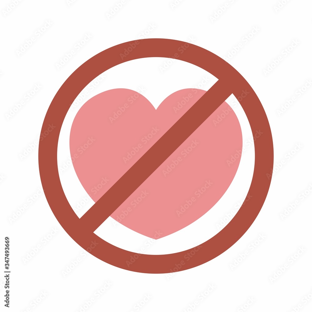Crossed out heart. The prohibition of love. The ban on love. The prohibition sign on a pink heart, symbolizes the suppression of feelings Crossed out heart. The prohibition of love. The ban on love. The prohibition sign on a pink heart, symbolizes the suppression of feelings