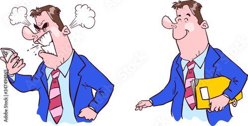 Calm and angry cartoon man office manager vector image