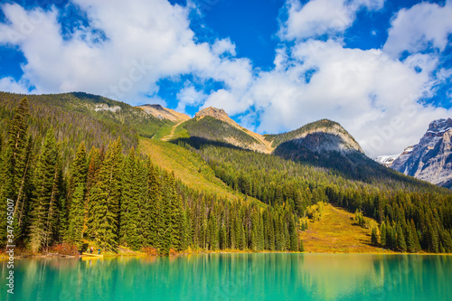 Mountain lake with emerald water