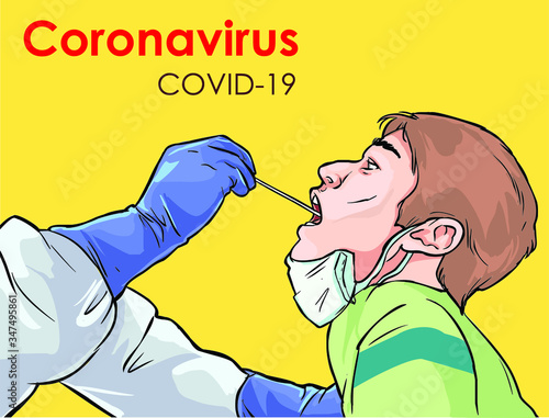  Vector illustration of doctor carrying out a swab on a patient. Covid-19. 