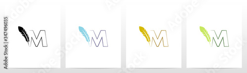 Feather Quill On Letter Logo Design M