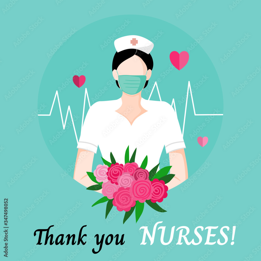 International nurses day, may12th, nurse, mask and flower bouquet ...