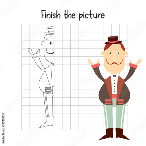 Finish the picture - Funny Tamer. Logic games for Preschool, Kindergarten, School. Coloring page. Vector illustration.